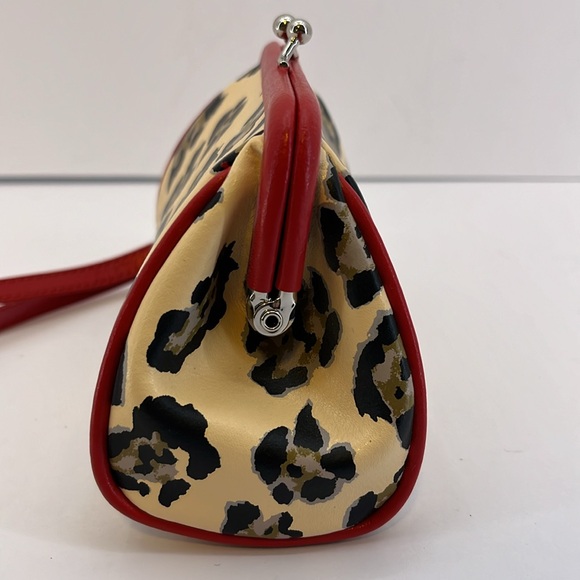 Baekgaard Leopard Print with Red Trim & Silver Hardware Kiss Lock Wristlet NWT - Picture 4 of 15